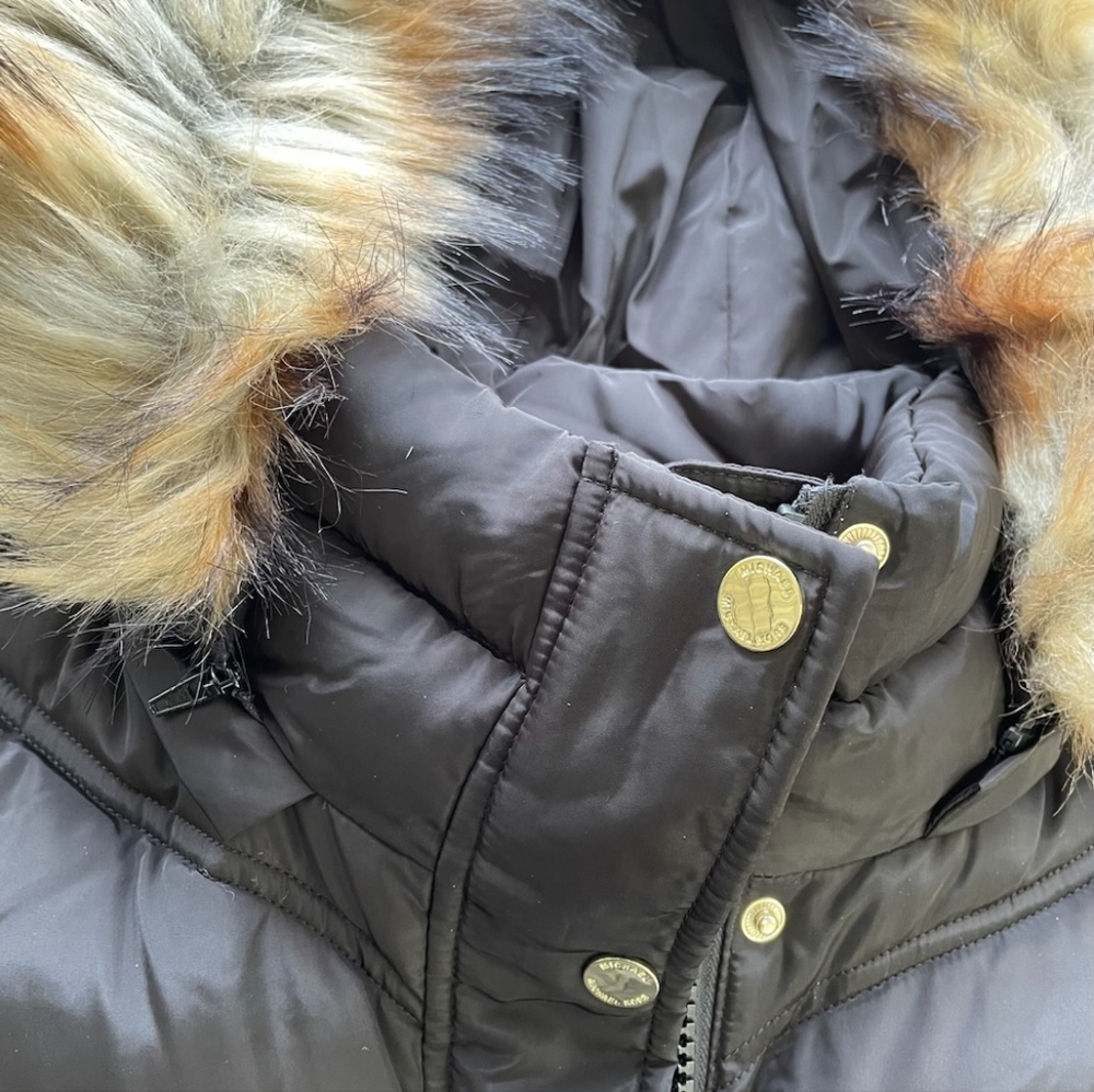 NWT Michael Kors Black MK Mid-Length Fur Puffer Jacket  Designer Coat XL - Picture 3 of 11